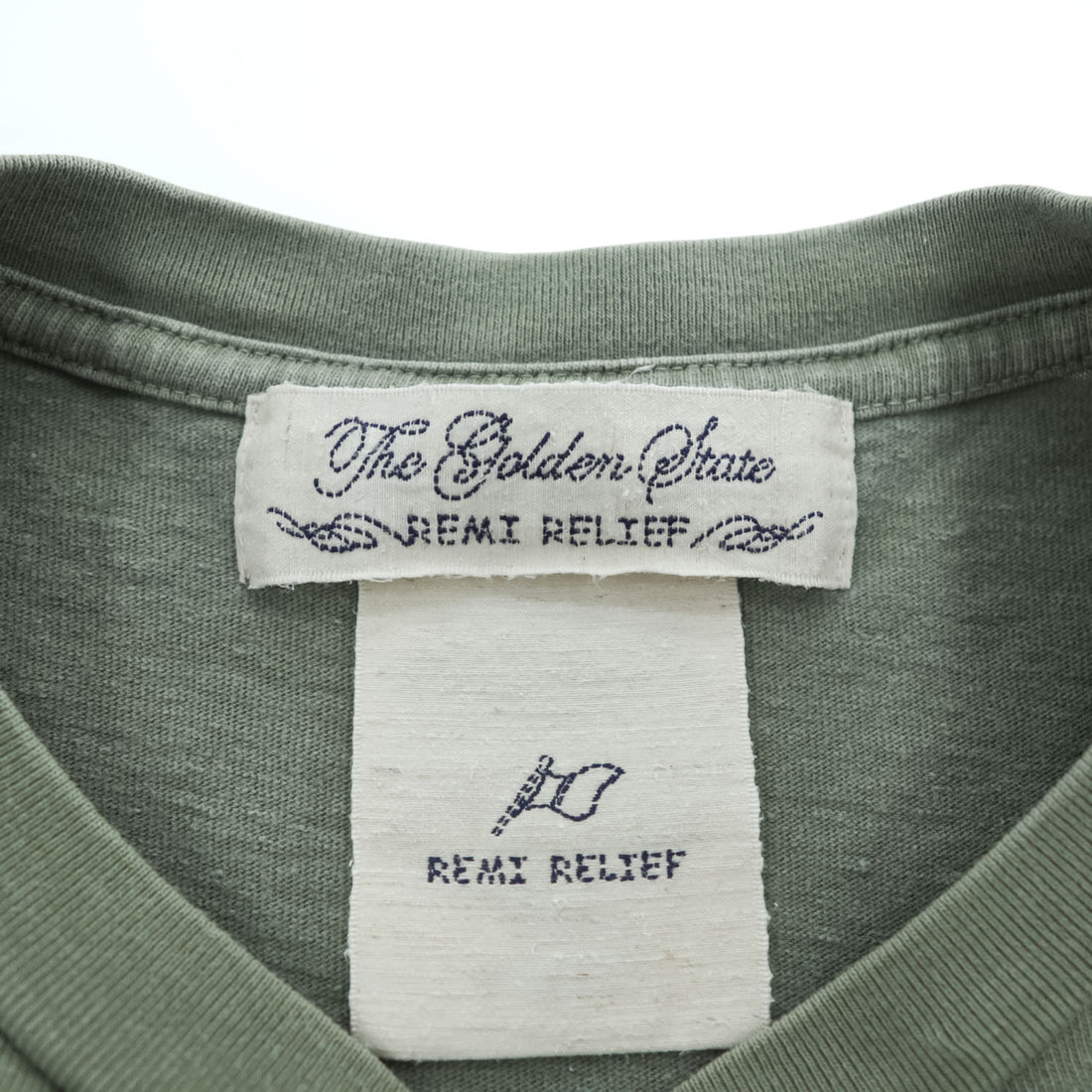 REMI RELIEF The Golden State Never Mind Guitar Graphic Vintage Wash Olive T-Shirt Size M Made in Japan