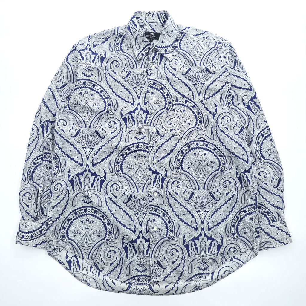 ETRO Milano Men's Paisley Long Sleeve Cotton Shirt Navy White Made in Italy Size M