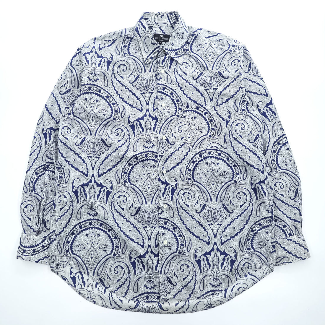 ETRO Milano Men's Paisley Long Sleeve Cotton Shirt Navy White Made in Italy Size M