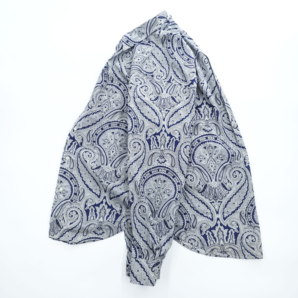 ETRO Milano Men's Paisley Long Sleeve Cotton Shirt Navy White Made in Italy Size M