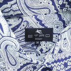 ETRO Milano Men's Paisley Long Sleeve Cotton Shirt Navy White Made in Italy Size M