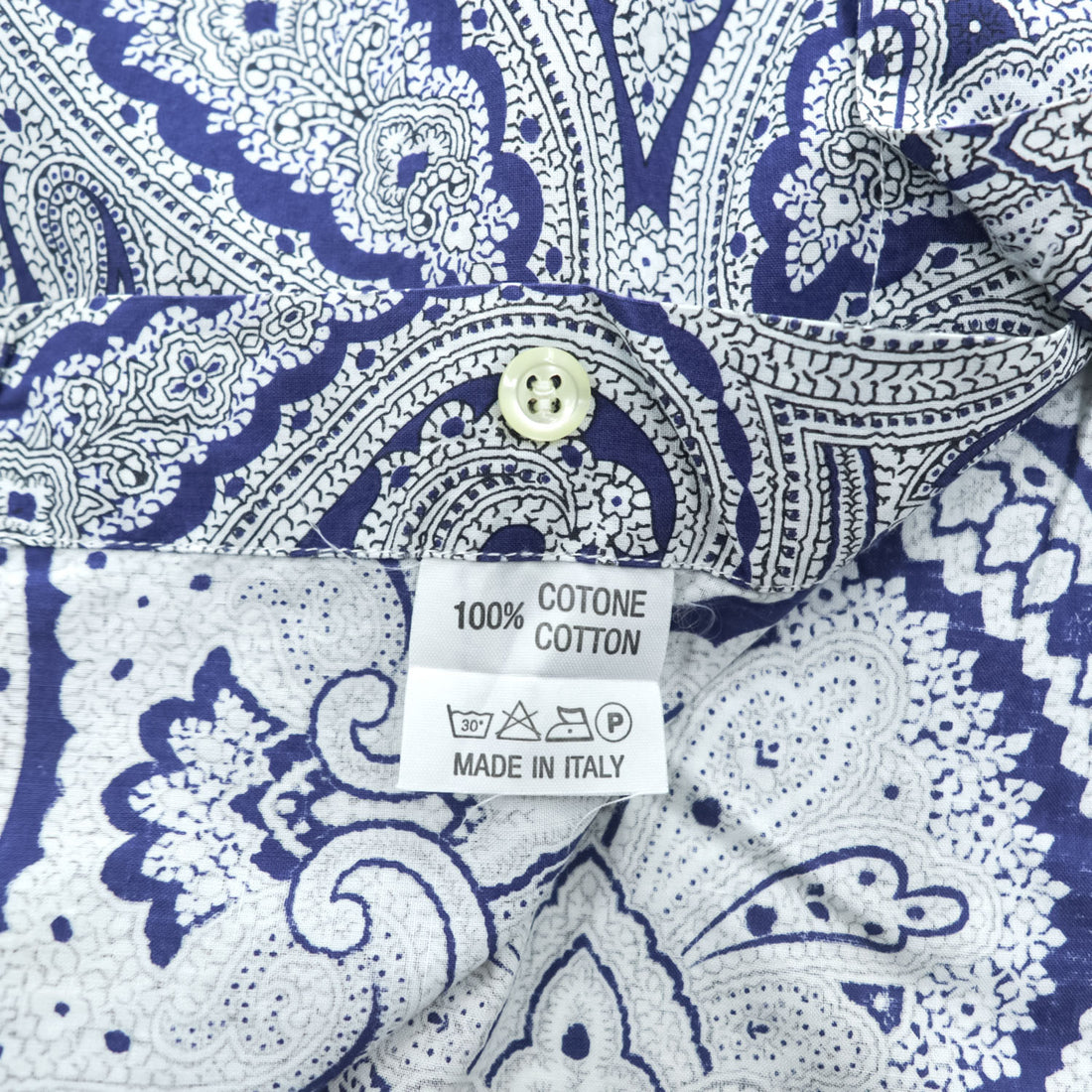ETRO Milano Men's Paisley Long Sleeve Cotton Shirt Navy White Made in Italy Size M