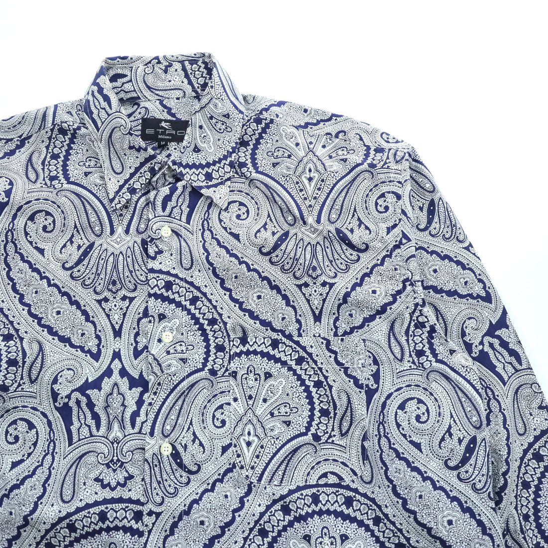 ETRO Milano Men's Paisley Long Sleeve Cotton Shirt Navy White Made in Italy Size M