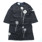 PRADA Floral Print Long Sleeve Dress Black White Size 42 Made in Italy