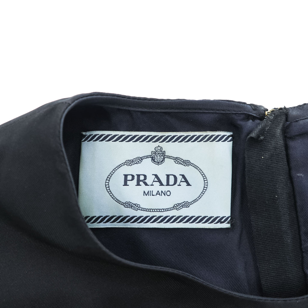 PRADA Floral Print Long Sleeve Dress Black White Size 42 Made in Italy