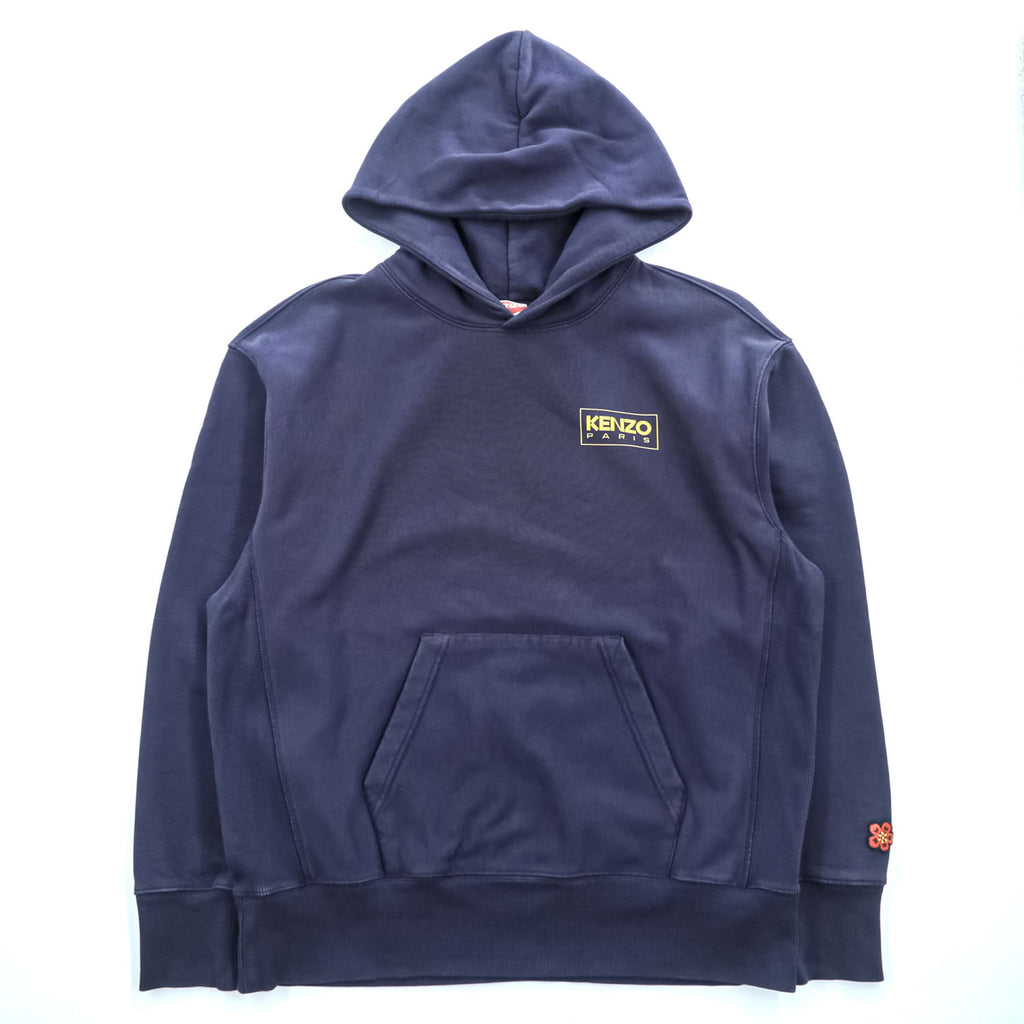 KENZO PARIS Logo Print Pullover Hoodie Navy Size S Cotton FC65SW4194MC