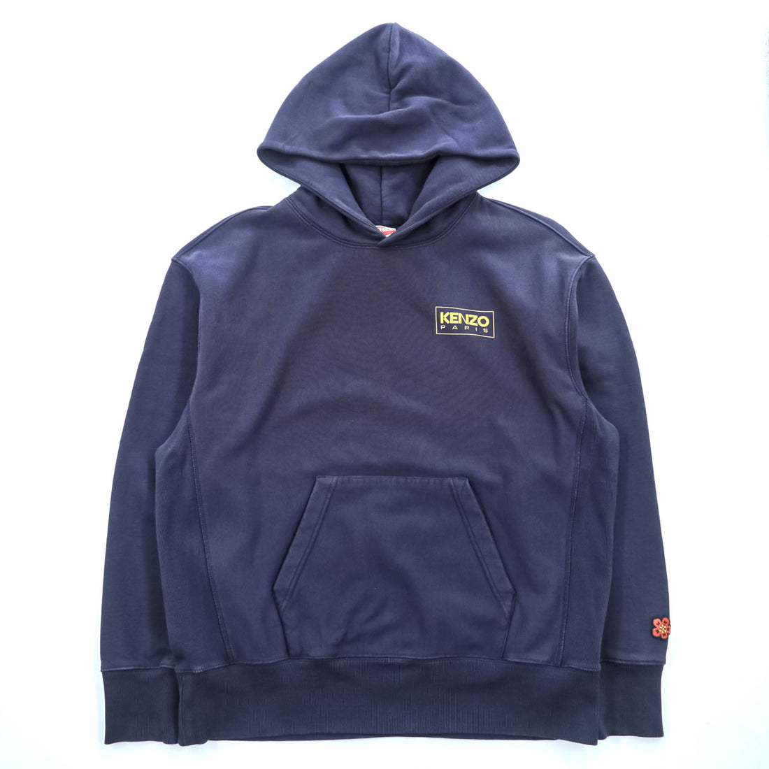 KENZO PARIS Logo Print Pullover Hoodie Navy Size S Cotton FC65SW4194MC
