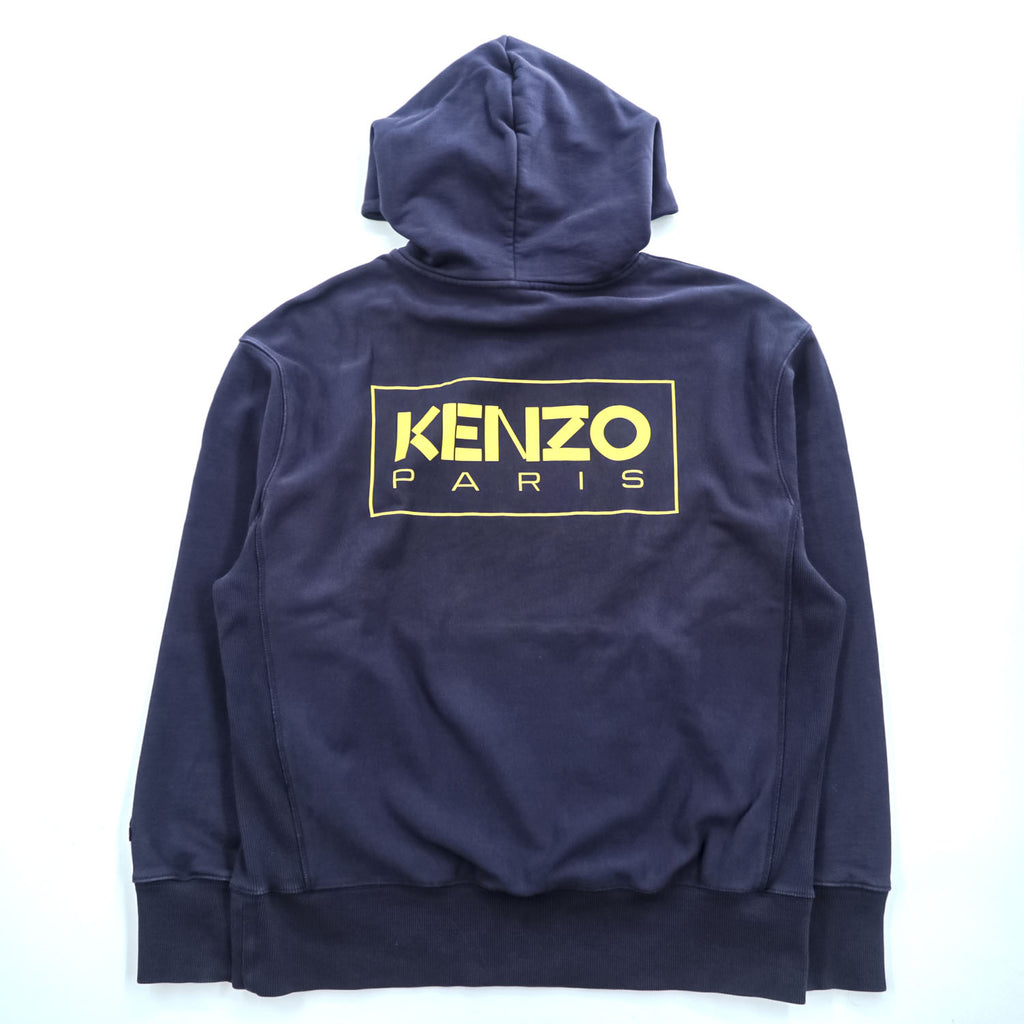 KENZO PARIS Logo Print Pullover Hoodie Navy Size S Cotton FC65SW4194MC