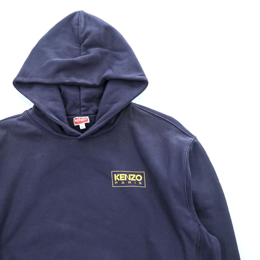 KENZO PARIS Logo Print Pullover Hoodie Navy Size S Cotton FC65SW4194MC