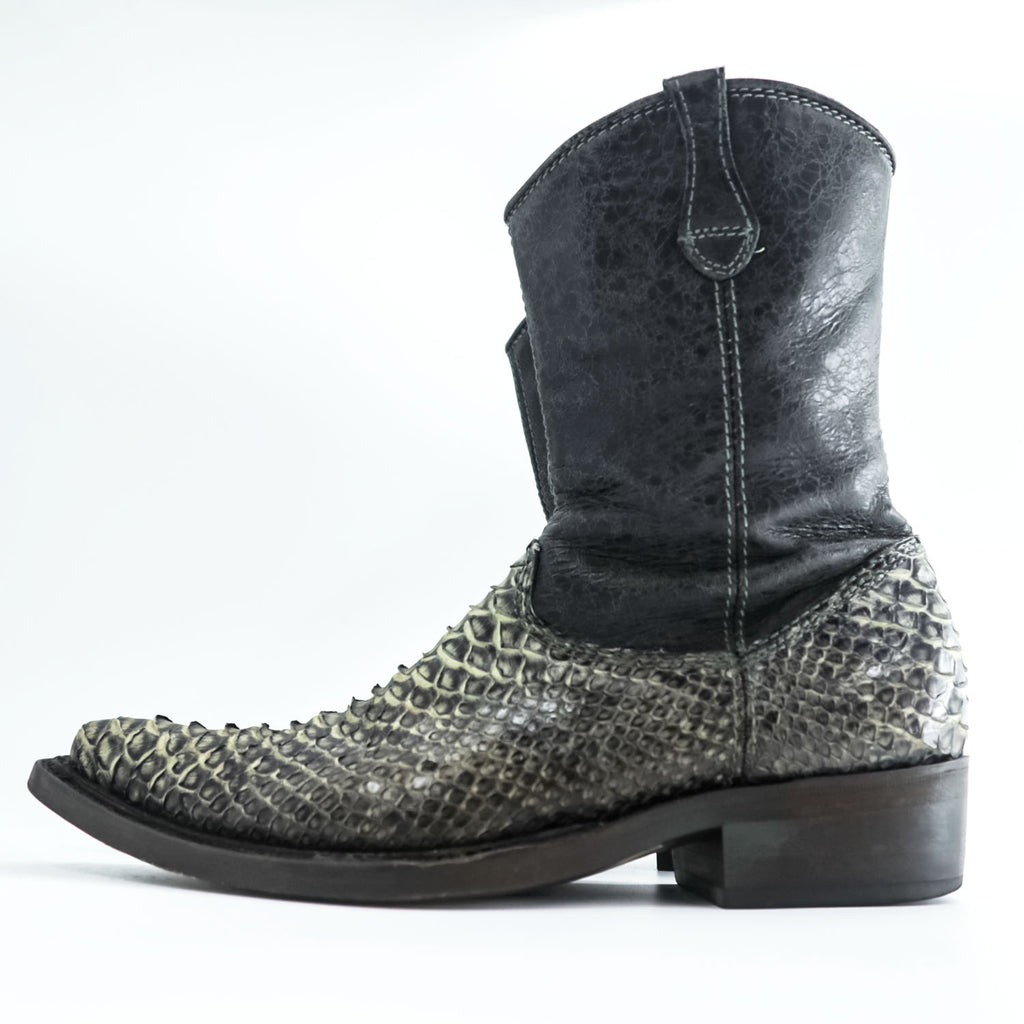 CUADRA Python Leather Western Boots, US9, Black Side Zip