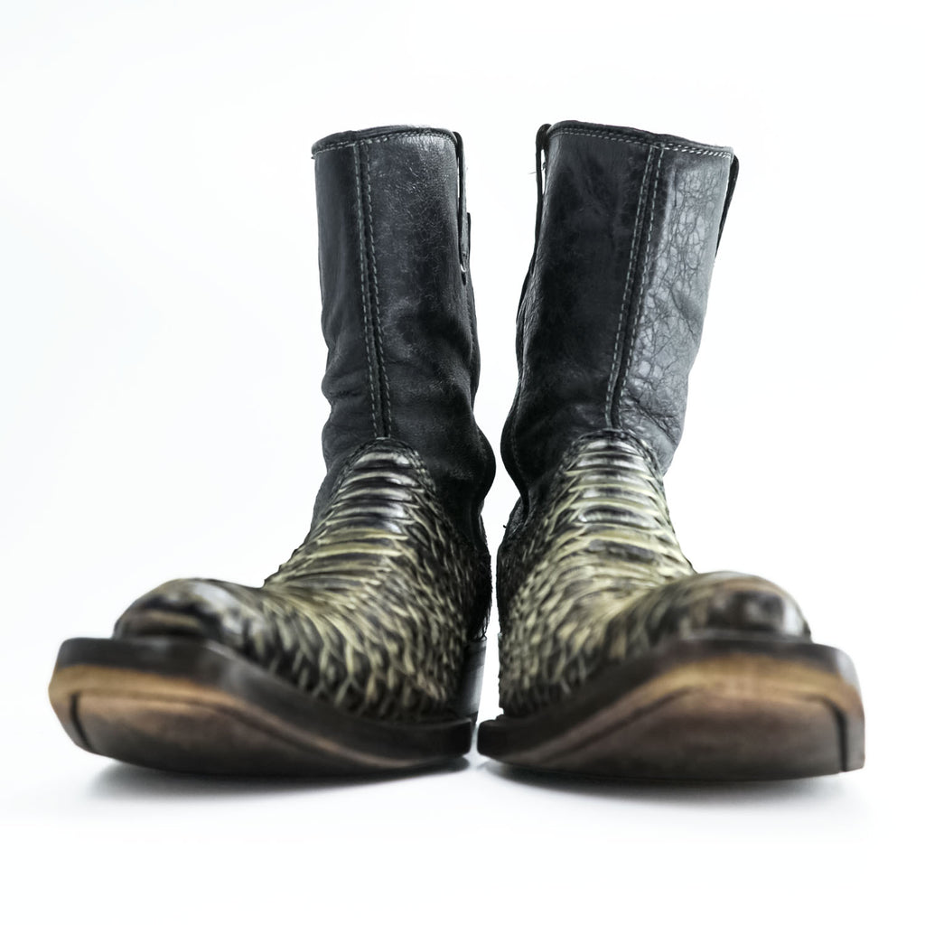 CUADRA Python Leather Western Boots, US9, Black Side Zip