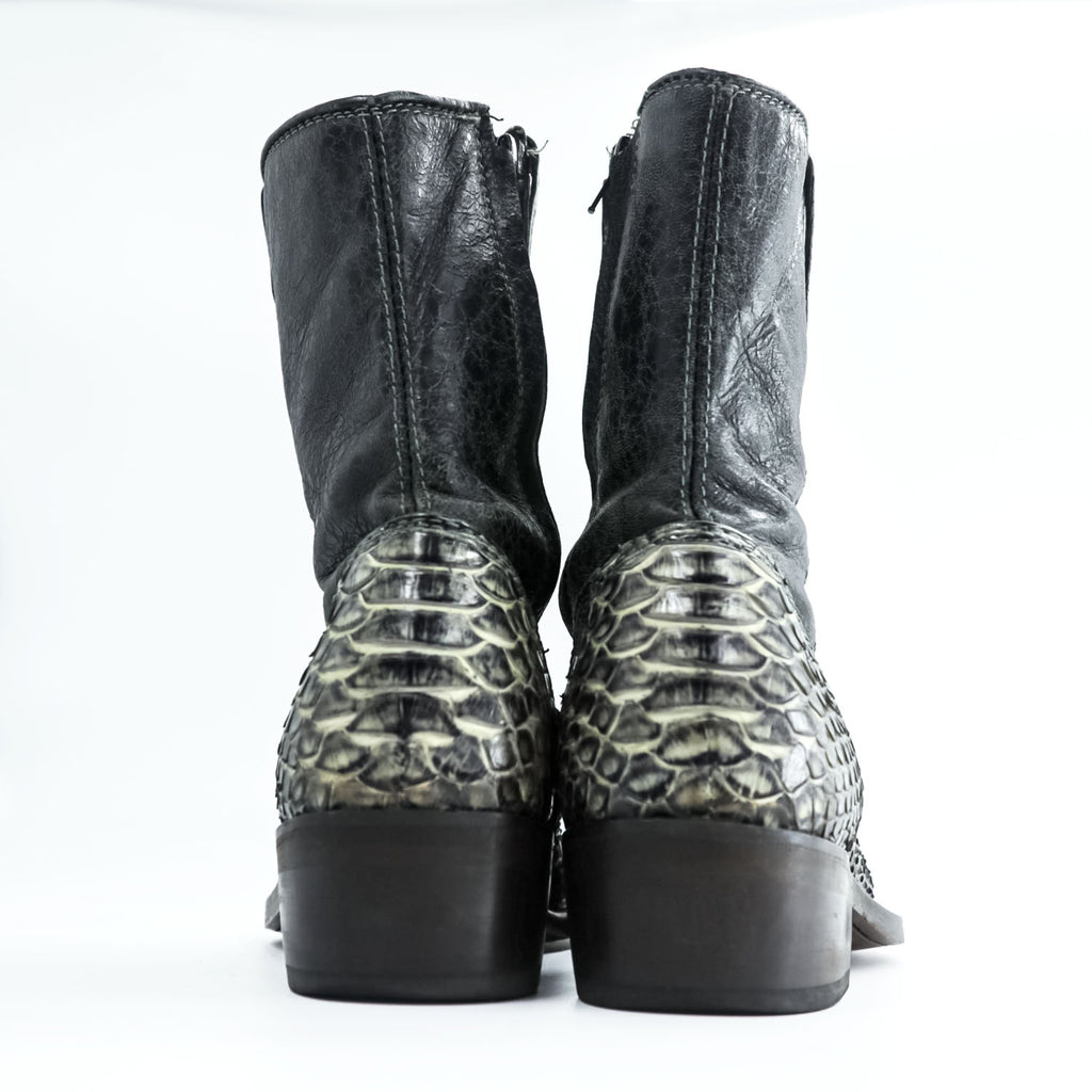 CUADRA Python Leather Western Boots, US9, Black Side Zip