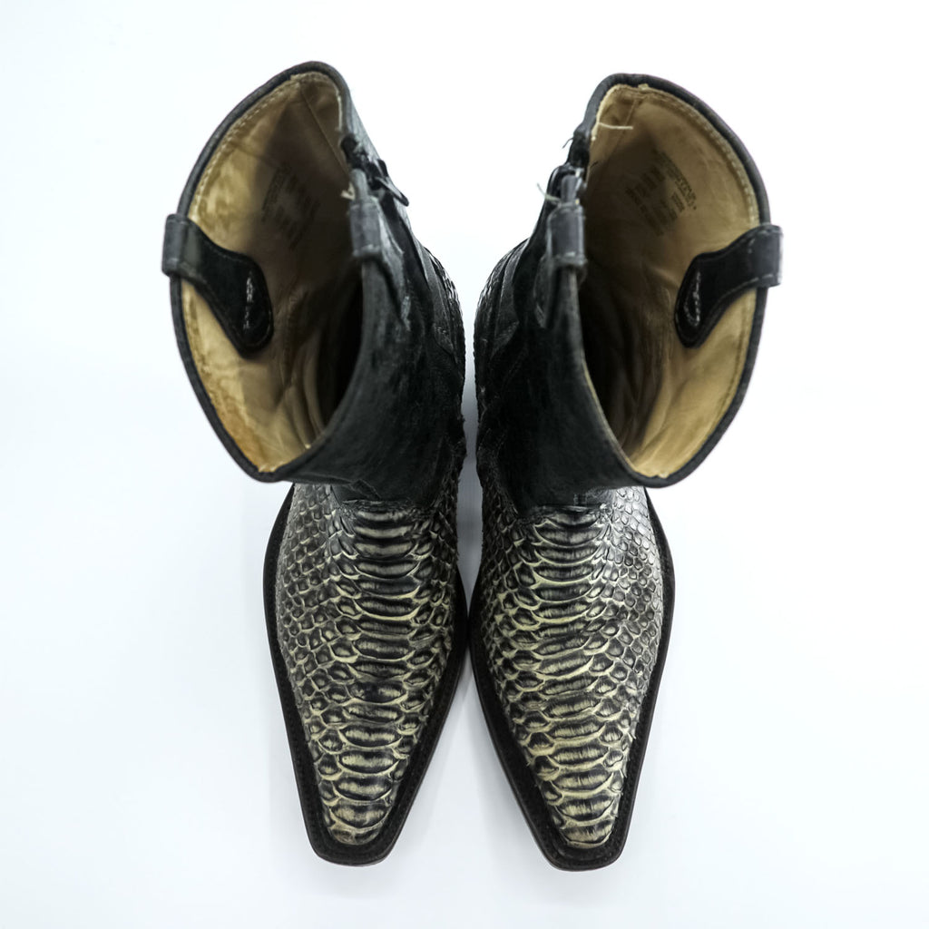 CUADRA Python Leather Western Boots, US9, Black Side Zip