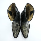 CUADRA Python Leather Western Boots, US9, Black Side Zip