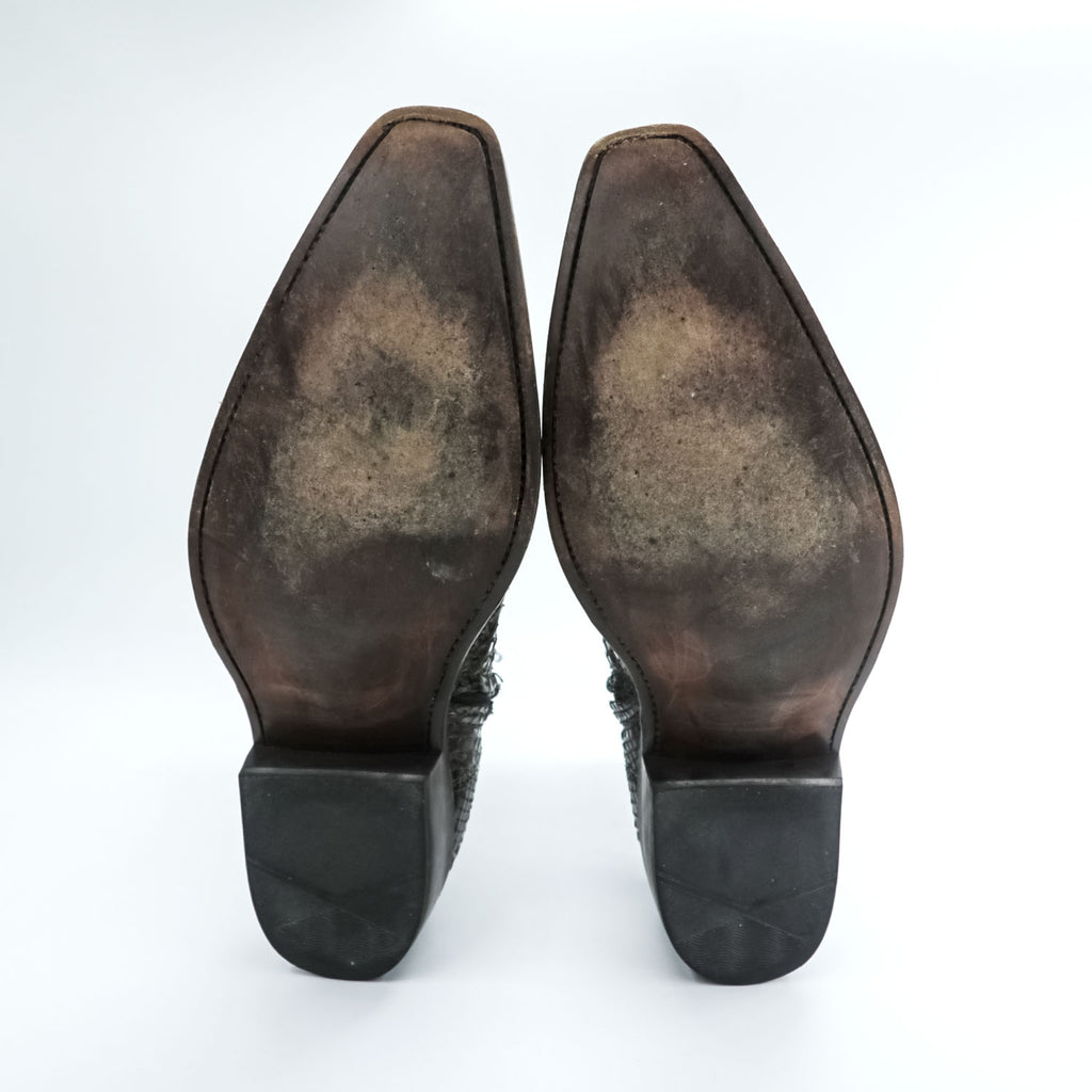 CUADRA Python Leather Western Boots, US9, Black Side Zip