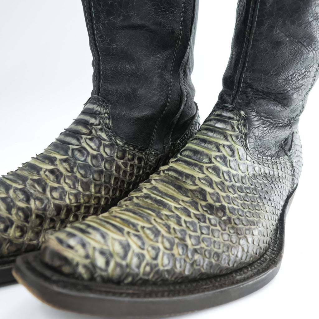 CUADRA Python Leather Western Boots, US9, Black Side Zip