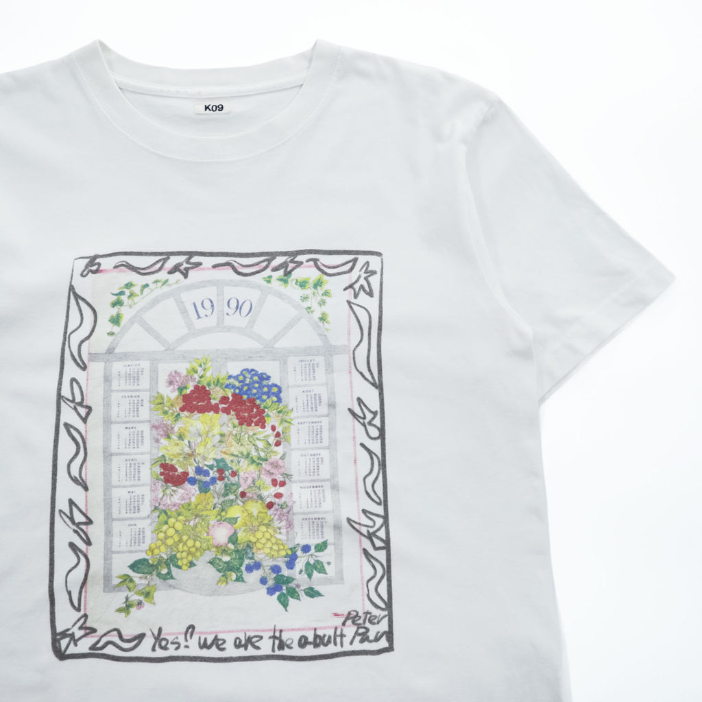 KHOKI 日本製 フラワーカレンダー グラフィック Tシャツ M ホワイト プリント Marché de Clignancourt 23aw-t-01-b-white