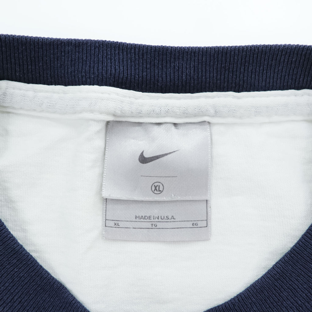 NIKE 90年代 USA製 ヴィンテージ リンガーTシャツ XL ホワイト ネイビー 刺繍 スウォッシュ