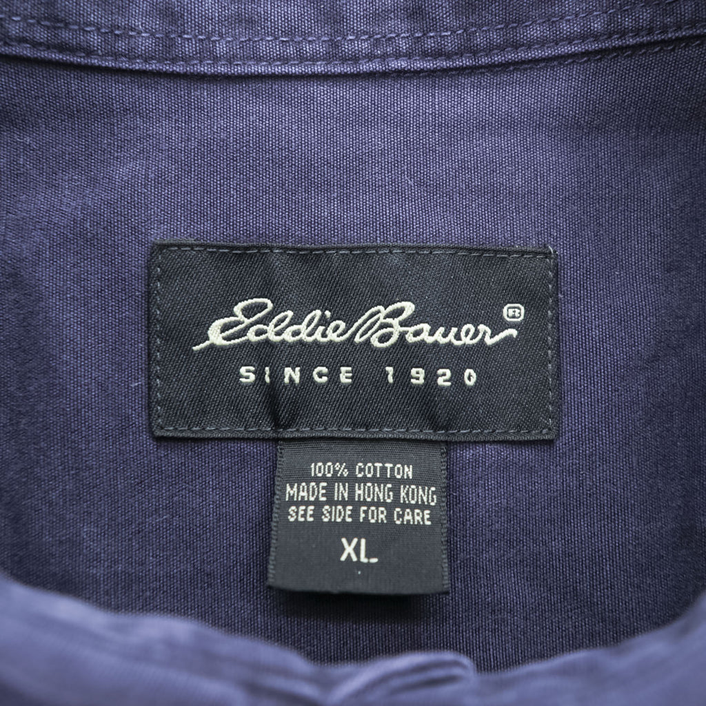 Eddie Bauer 90年代 半袖 ワークシャツ XL ネイビー ボックスシルエット ダブルポケット