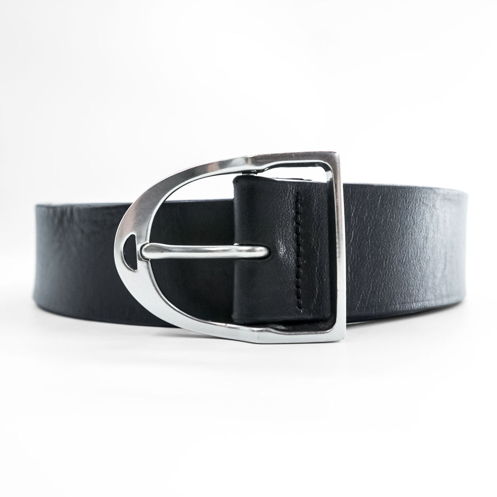 Polo Ralph Lauren Black Leather Belt Silver-Tone D-Shaped Buckle Size 34/85