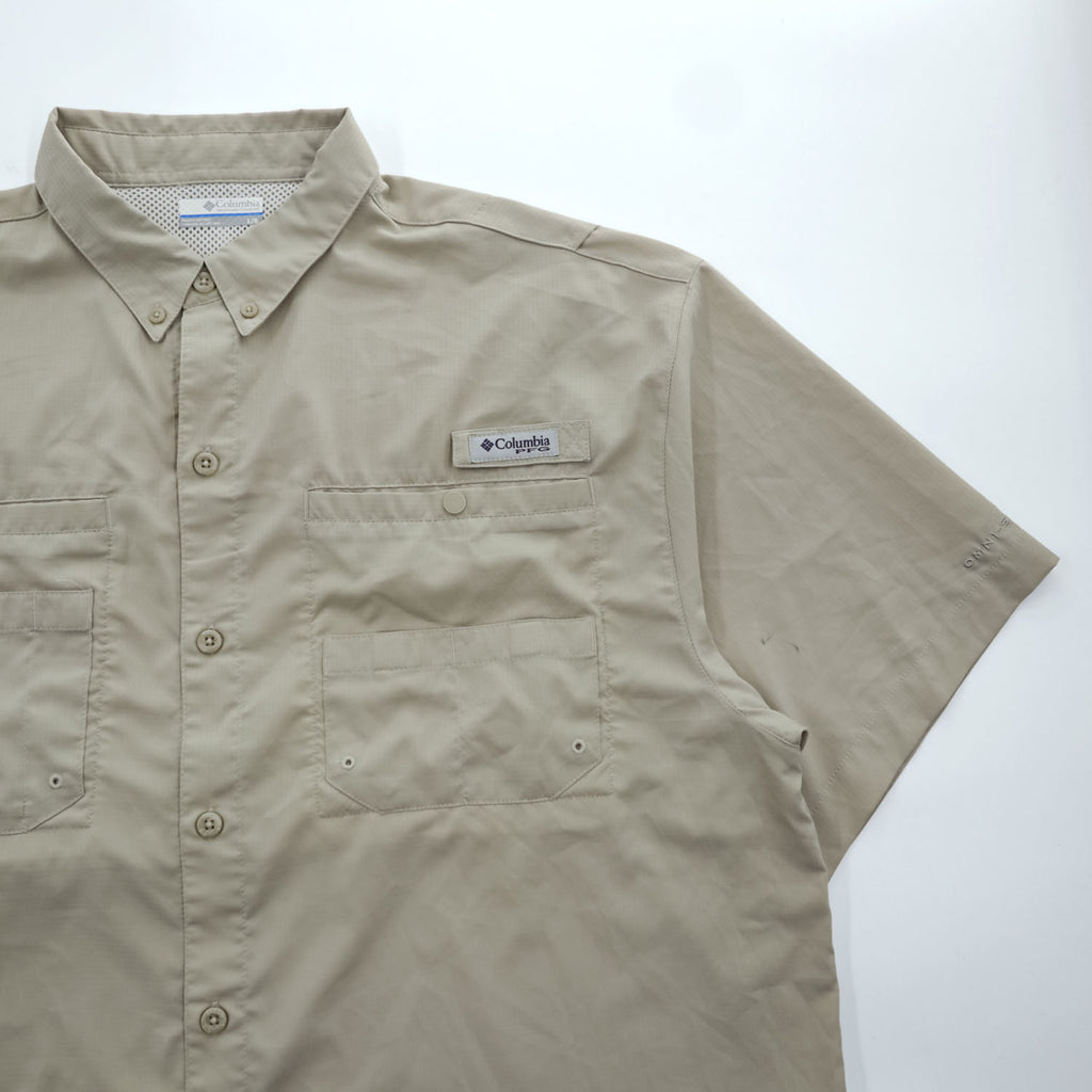 Columbia PFG Tamiami II Men's Beige Short Sleeve Fishing Shirt Size L FM7266