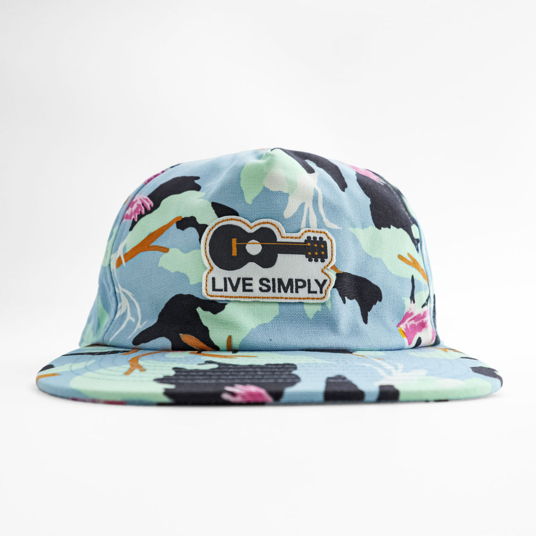 Patagonia スナップバックキャップ ブルー 総柄 オーガニックコットン LIVE SIMPLY ギターワッペン 38280