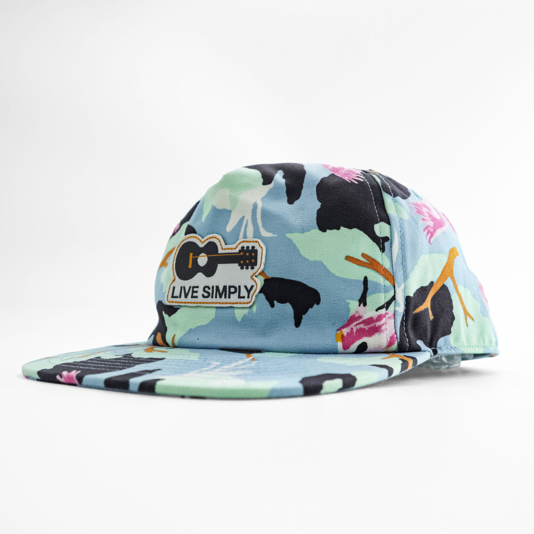 Patagonia スナップバックキャップ ブルー 総柄 オーガニックコットン LIVE SIMPLY ギターワッペン 38280