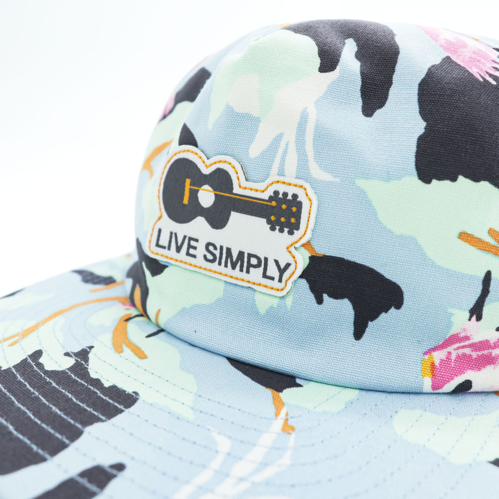 Patagonia スナップバックキャップ ブルー 総柄 オーガニックコットン LIVE SIMPLY ギターワッペン 38280