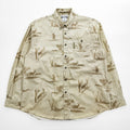 Columbia 長袖 ボタンダウンシャツ RIVER LODGE M ベージュ 総柄 アニマル 胸ポケット HM7026