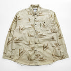 Columbia 長袖 ボタンダウンシャツ RIVER LODGE M ベージュ 総柄 アニマル 胸ポケット HM7026