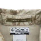 Columbia 長袖 ボタンダウンシャツ RIVER LODGE M ベージュ 総柄 アニマル 胸ポケット HM7026