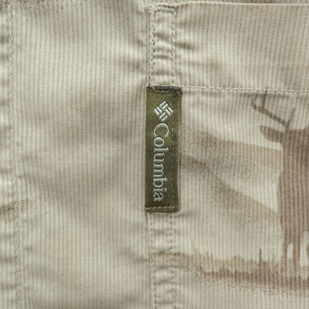 Columbia 長袖 ボタンダウンシャツ RIVER LODGE M ベージュ 総柄 アニマル 胸ポケット HM7026