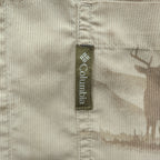 Columbia 長袖 ボタンダウンシャツ RIVER LODGE M ベージュ 総柄 アニマル 胸ポケット HM7026