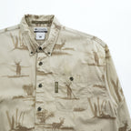 Columbia 長袖 ボタンダウンシャツ RIVER LODGE M ベージュ 総柄 アニマル 胸ポケット HM7026
