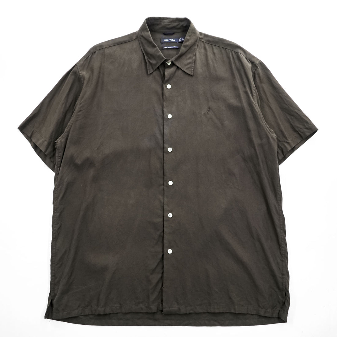 NAUTICA シルクコットン 半袖シャツ XL ブラウン ビッグサイズ EASY CARE SILK BLEND