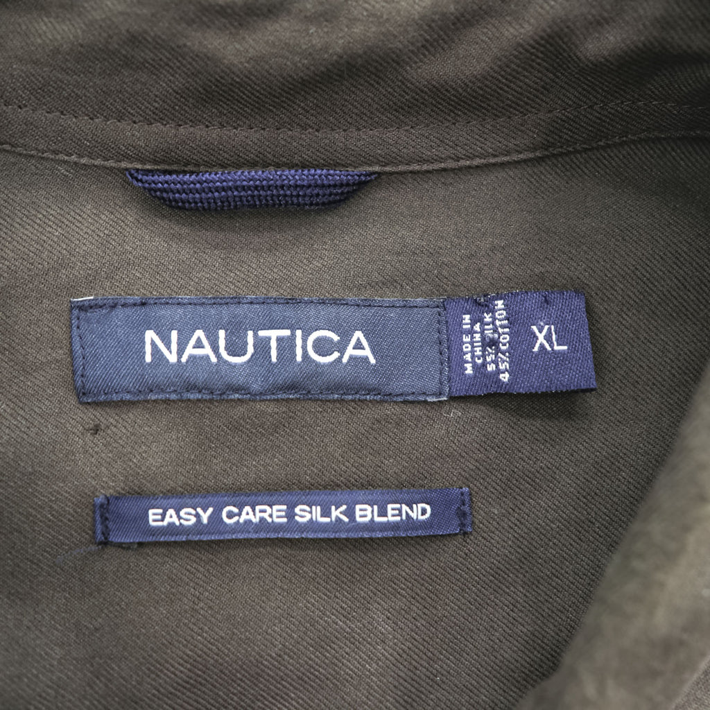 NAUTICA シルクコットン 半袖シャツ XL ブラウン ビッグサイズ EASY CARE SILK BLEND