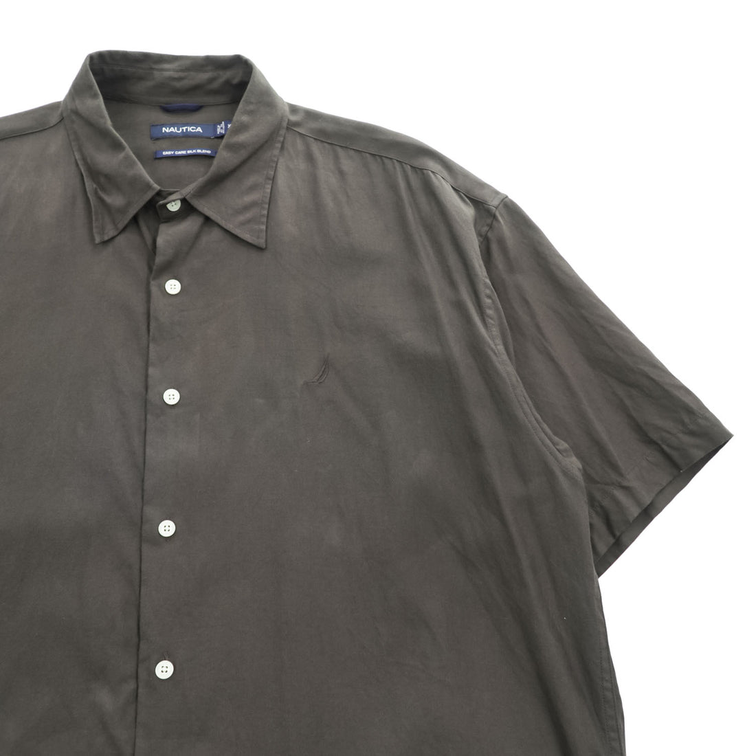 NAUTICA シルクコットン 半袖シャツ XL ブラウン ビッグサイズ EASY CARE SILK BLEND