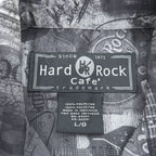 Hard Rock Cafe 半袖 オープンカラーシャツ 開襟 アロハシャツ L グレー 総柄 モノクロ Honolulu ボックスシルエット