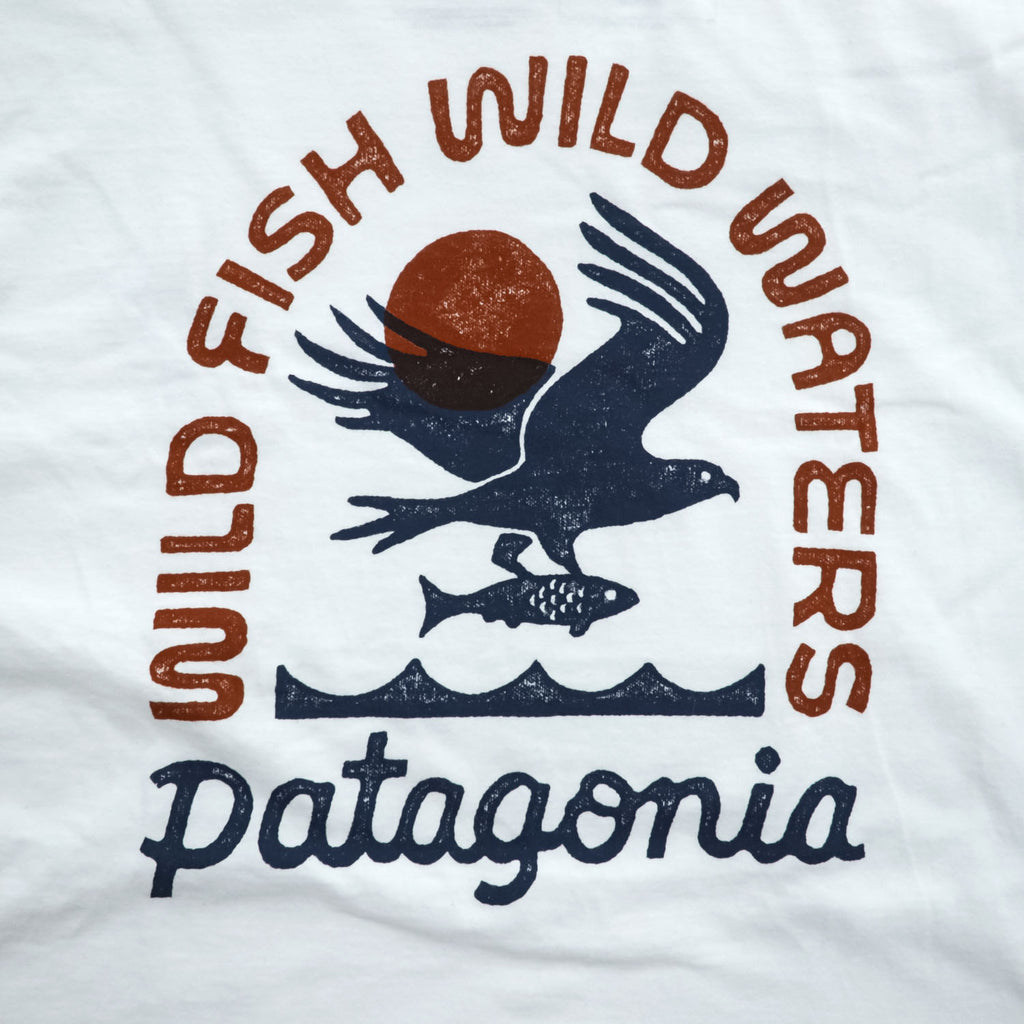 Patagonia オーガニックコットン Tシャツ M ホワイト バックプリント WILD FISH WILD WATERS