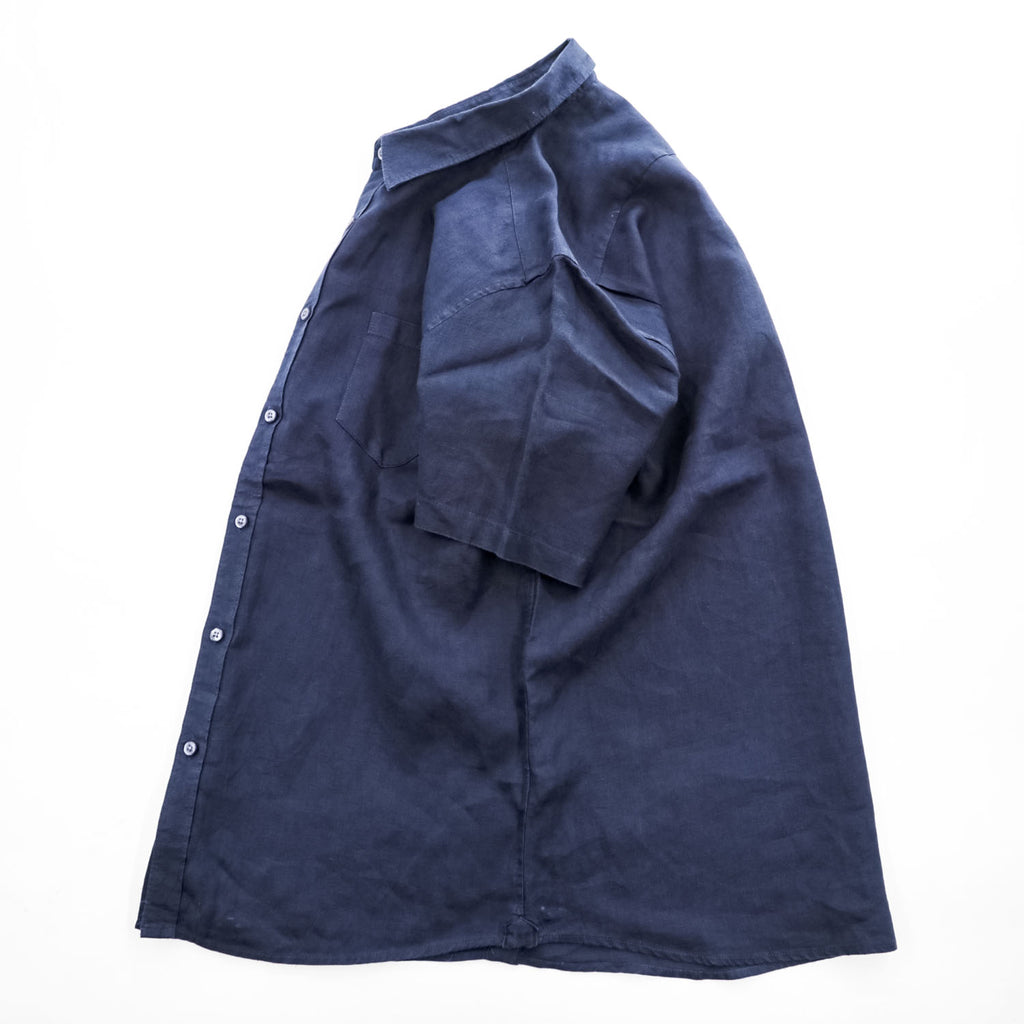 FRENCH CONNECTION リネン100% 半袖シャツ L ネイビー 麻 クラシックフィット 胸ポケット