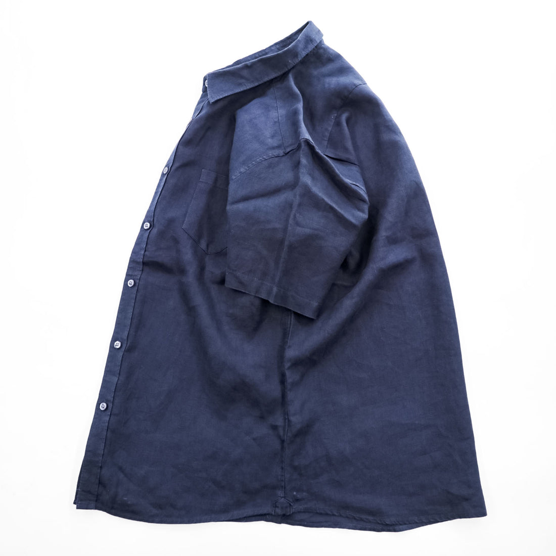 FRENCH CONNECTION リネン100% 半袖シャツ L ネイビー 麻 クラシックフィット 胸ポケット