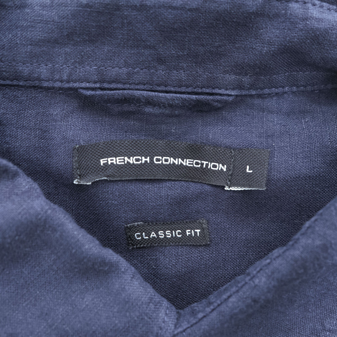 FRENCH CONNECTION リネン100% 半袖シャツ L ネイビー 麻 クラシックフィット 胸ポケット