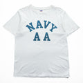 DUBBLE WORKS ( WAREHOUSE ) 日本製 Tシャツ L ホワイト シングルステッチ NAVY AA 染み込みプリント