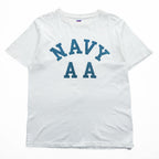 DUBBLE WORKS ( WAREHOUSE ) 日本製 Tシャツ L ホワイト シングルステッチ NAVY AA 染み込みプリント