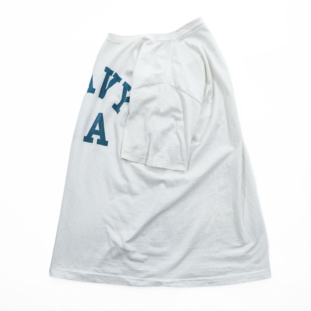 DUBBLE WORKS ( WAREHOUSE ) 日本製 Tシャツ L ホワイト シングルステッチ NAVY AA 染み込みプリント