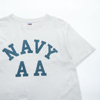 DUBBLE WORKS ( WAREHOUSE ) 日本製 Tシャツ L ホワイト シングルステッチ NAVY AA 染み込みプリント