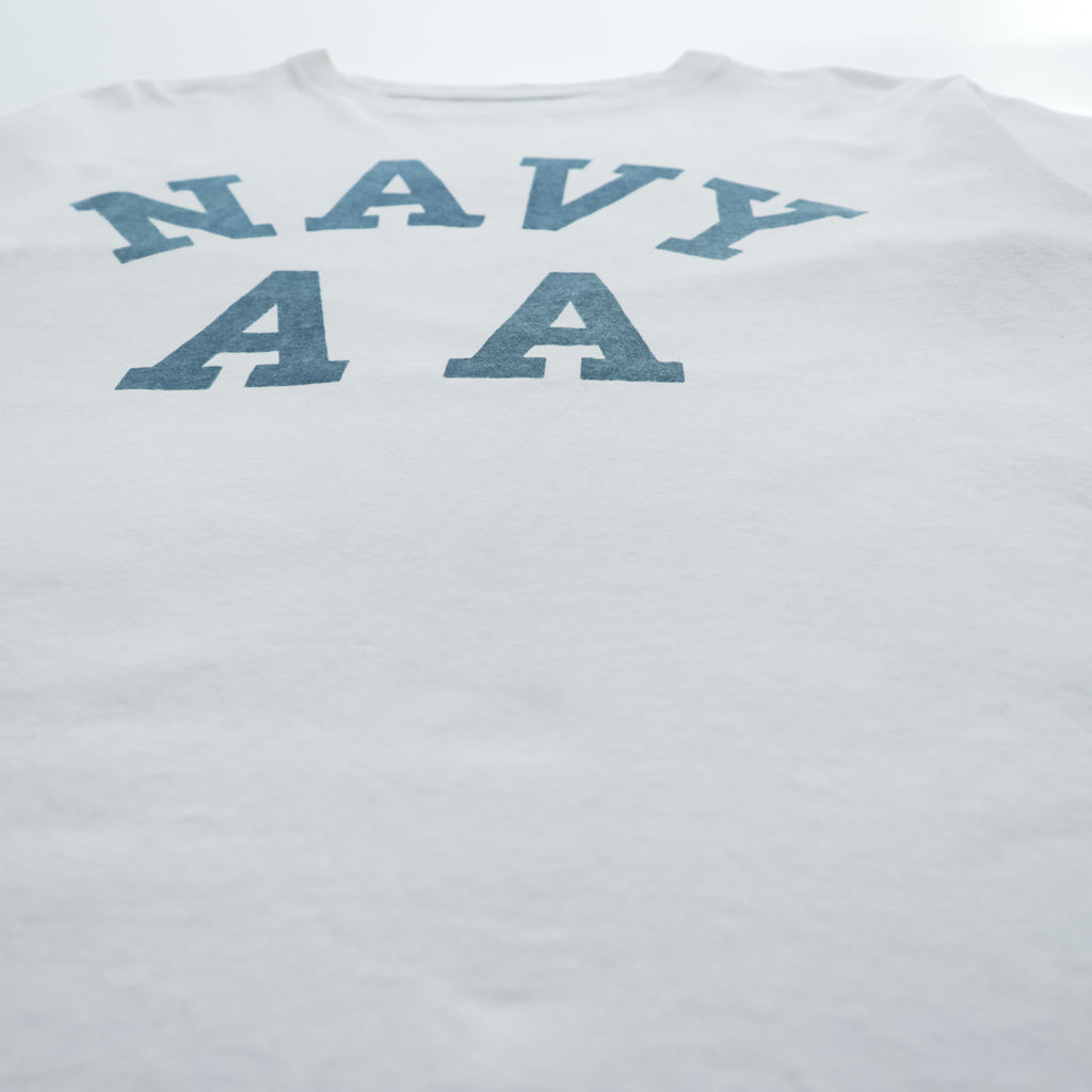 DUBBLE WORKS ( WAREHOUSE ) 日本製 Tシャツ L ホワイト シングルステッチ NAVY AA 染み込みプリント