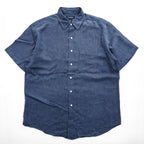 Brooks Brothers リネン100% 半袖シャツ L ネイビー 胸ポケット 麻 IRISH LINEN