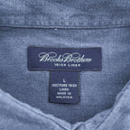 Brooks Brothers リネン100% 半袖シャツ L ネイビー 胸ポケット 麻 IRISH LINEN