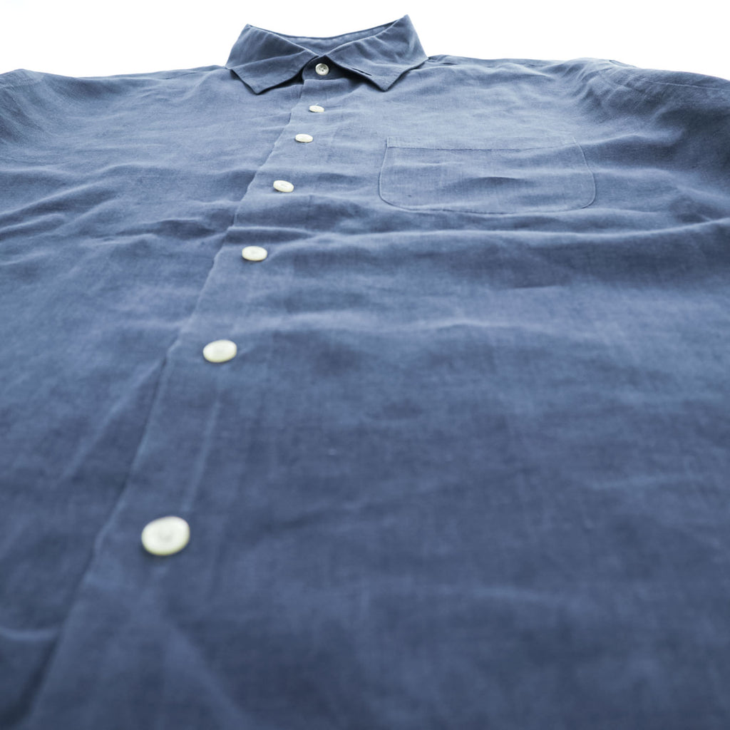 Brooks Brothers リネン100% 半袖シャツ L ネイビー 胸ポケット 麻 IRISH LINEN